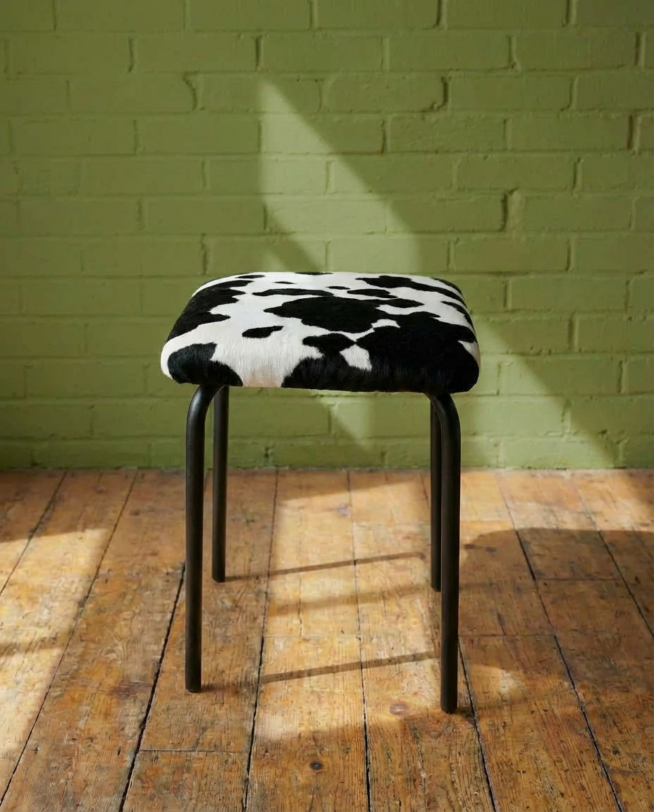 Vintage kruk - Casal fluwelen stof met koeienprint