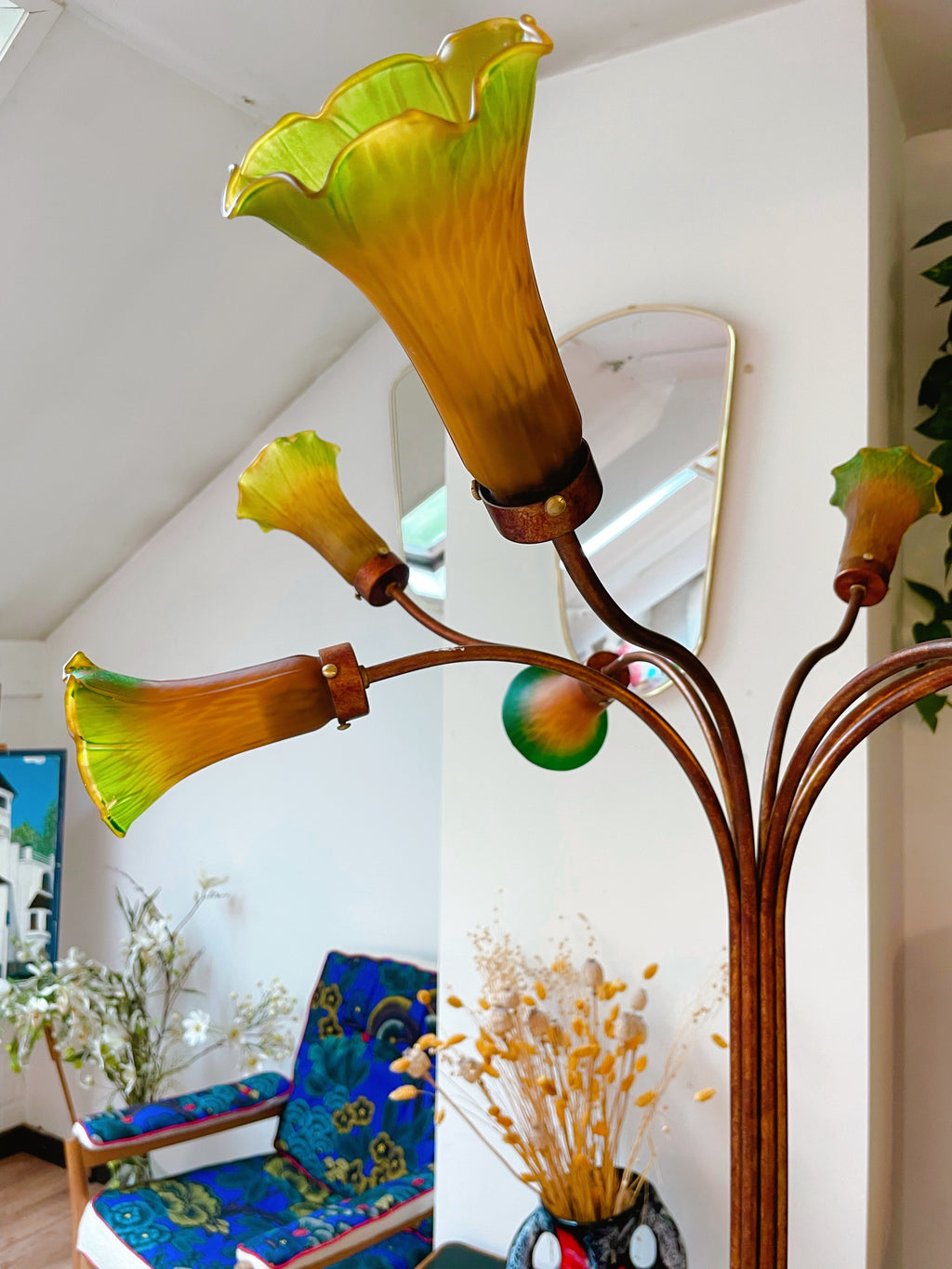 Grand lampadaire floral à 8 branches Art Nouveau - H.175cm