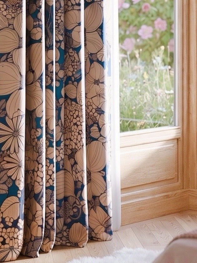 Rideaux Suzie fond bleu – Tissu Maison Thevenon