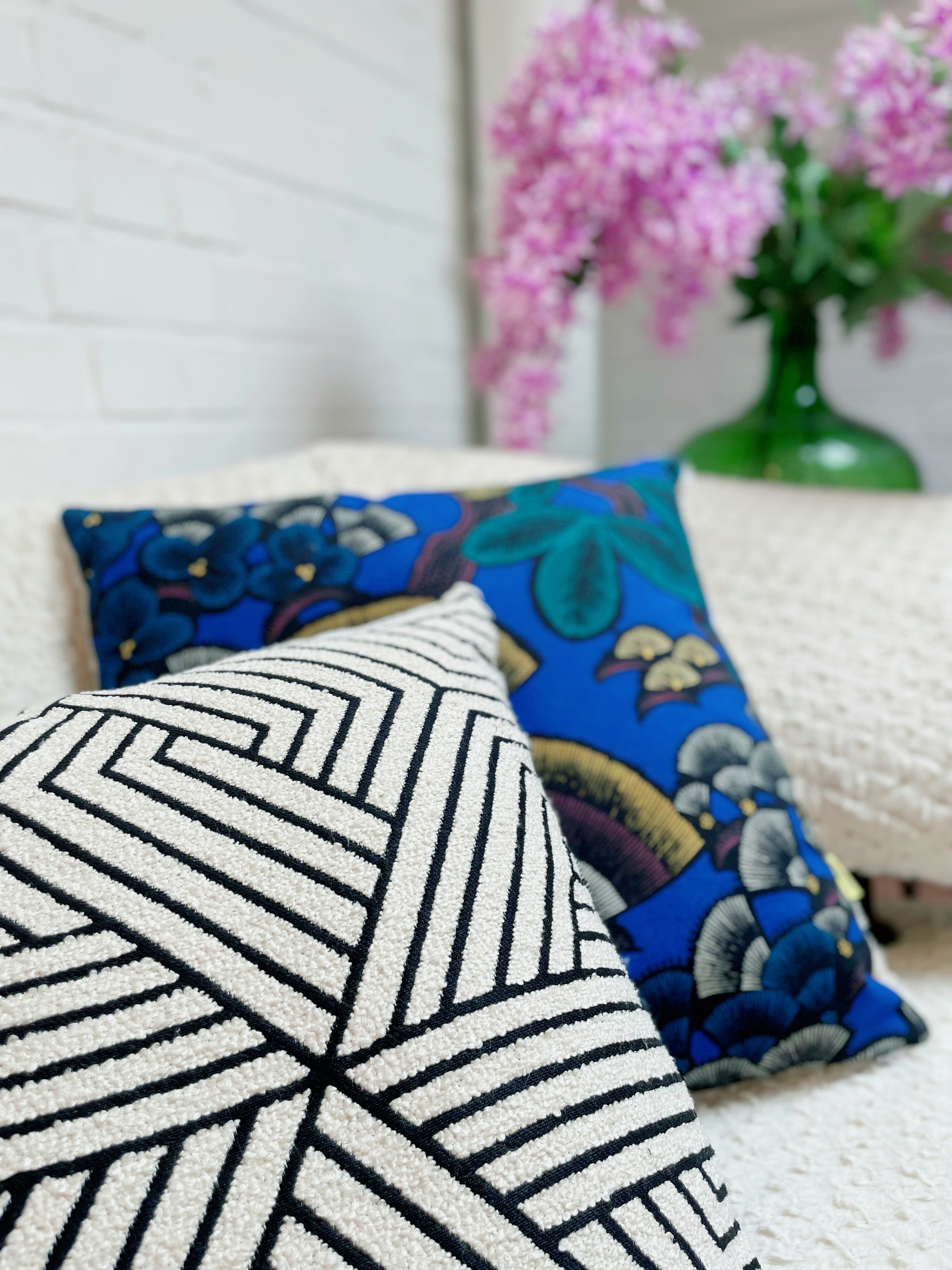 Coussin 50×50 - Tissu Thevenon Kew Garden Bleu