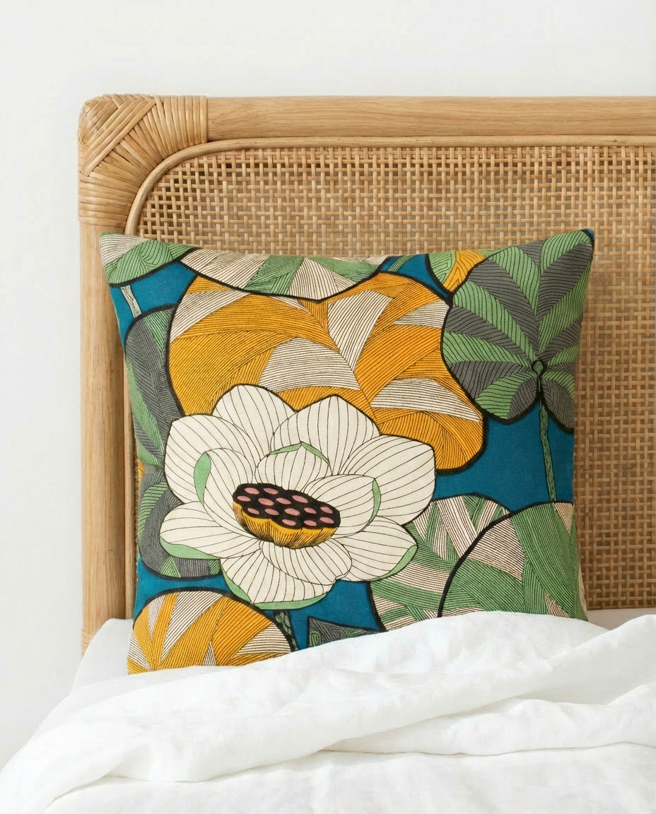 Coussins handmade - Tissu Thevenon Idris fond bleu