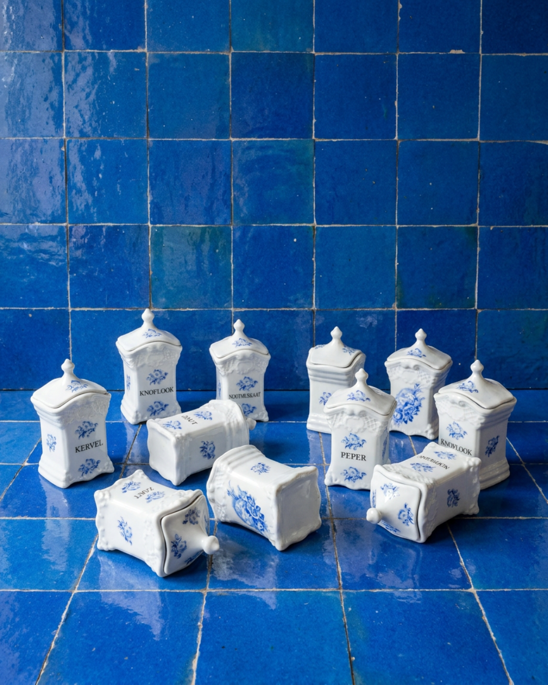 Petits pots à épices Delft bleu & blanc 13 x 8 cm – faïence hollandaise vintage