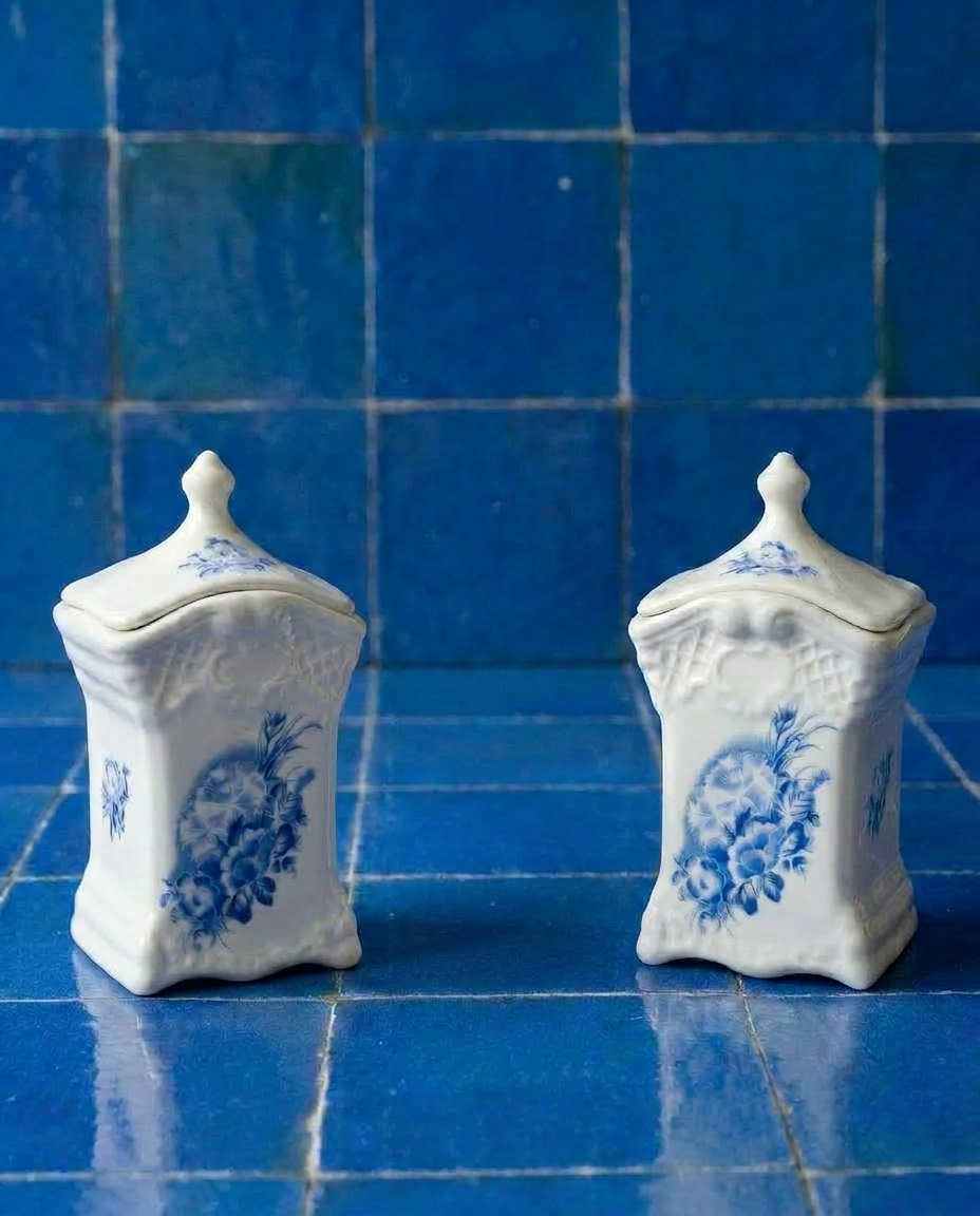 Petits pots à épices Delft bleu & blanc 13 x 8 cm – faïence hollandaise vintage