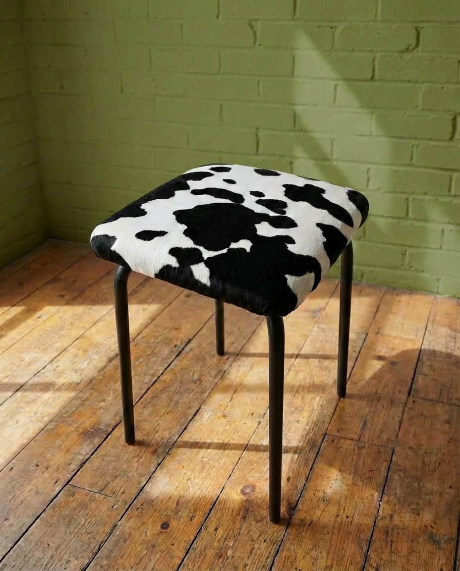 Vintage kruk - Casal fluwelen stof met koeienprint