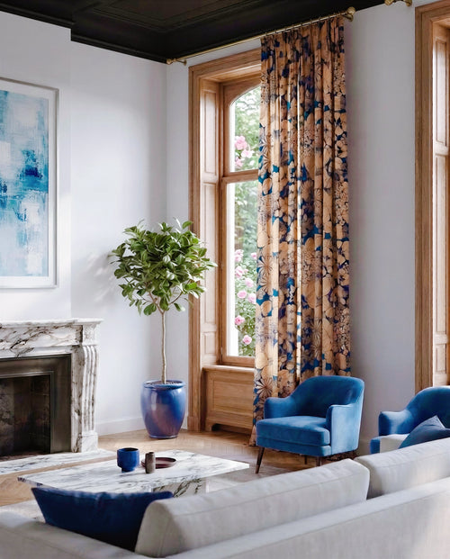 Rideaux Suzie fond bleu – Tissu Maison Thevenon