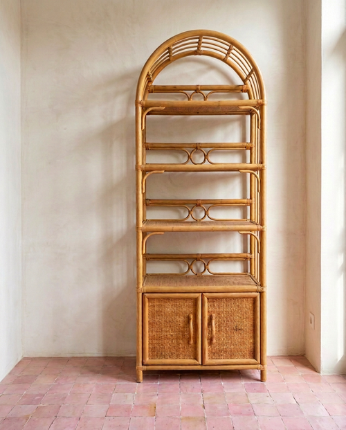 Grande étagère vintage en rotin – H. 183 cm
