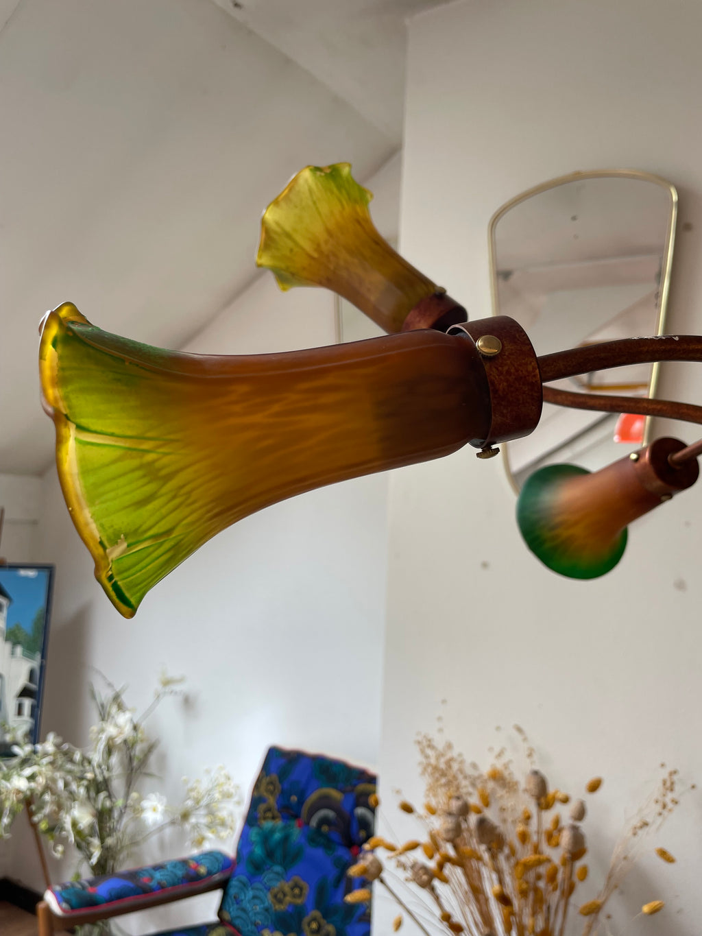 Grand lampadaire floral à 8 branches Art Nouveau - H.175cm