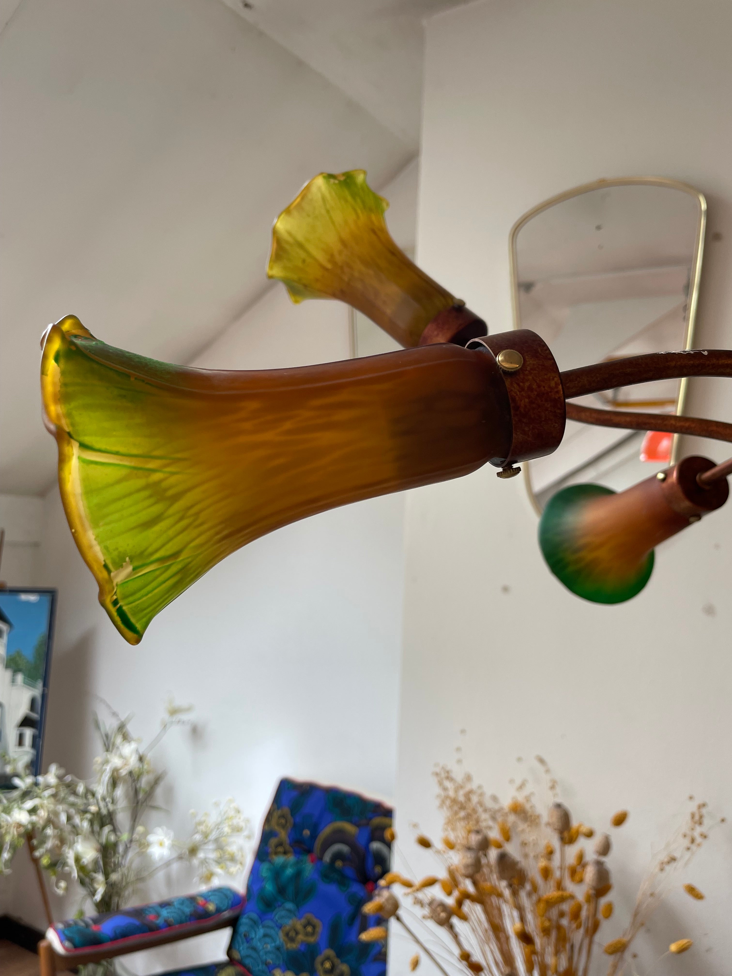 Grand lampadaire floral à 8 branches Art Nouveau - H.175cm