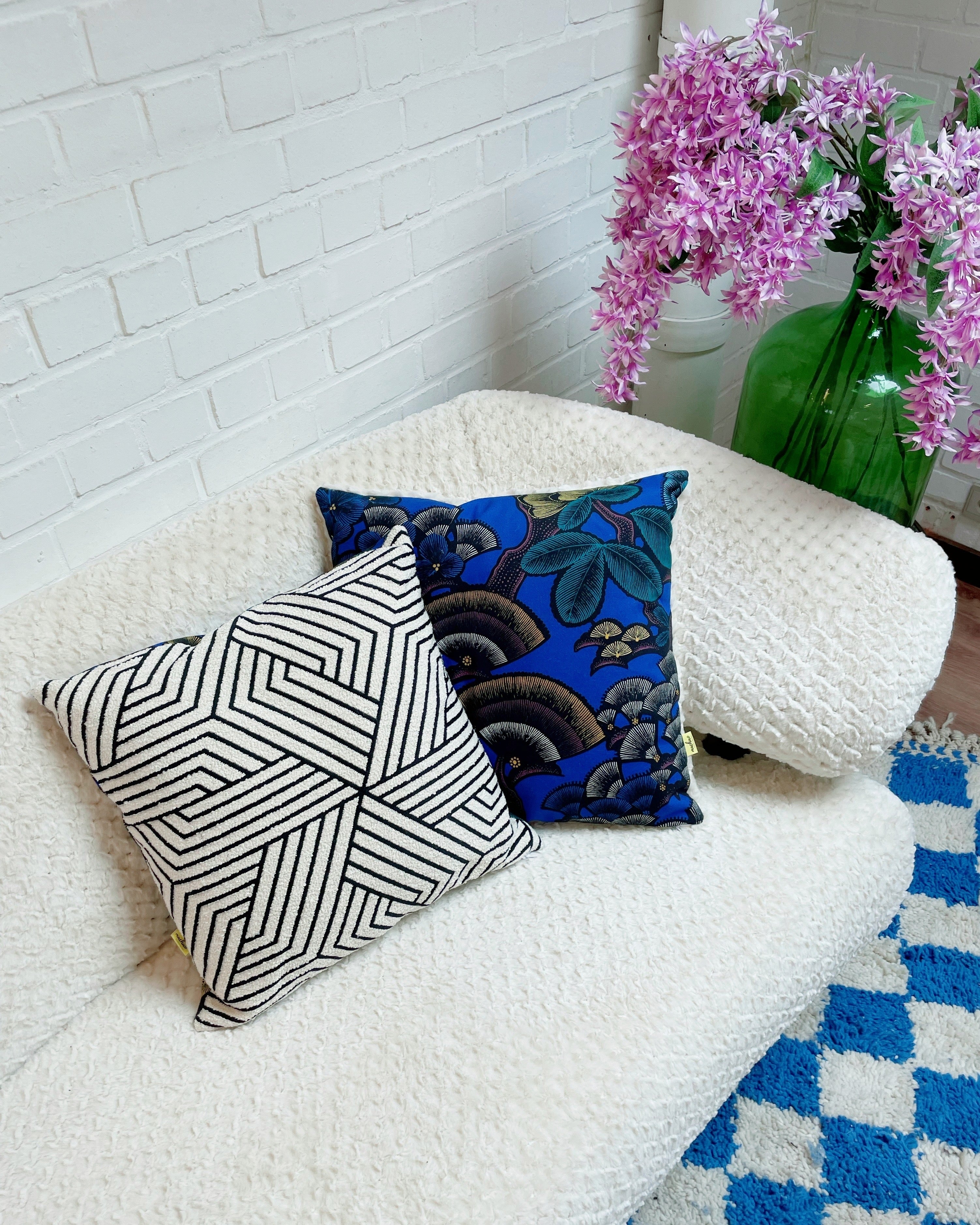 Coussin 50×50 - Tissu Thevenon Kew Garden Bleu
