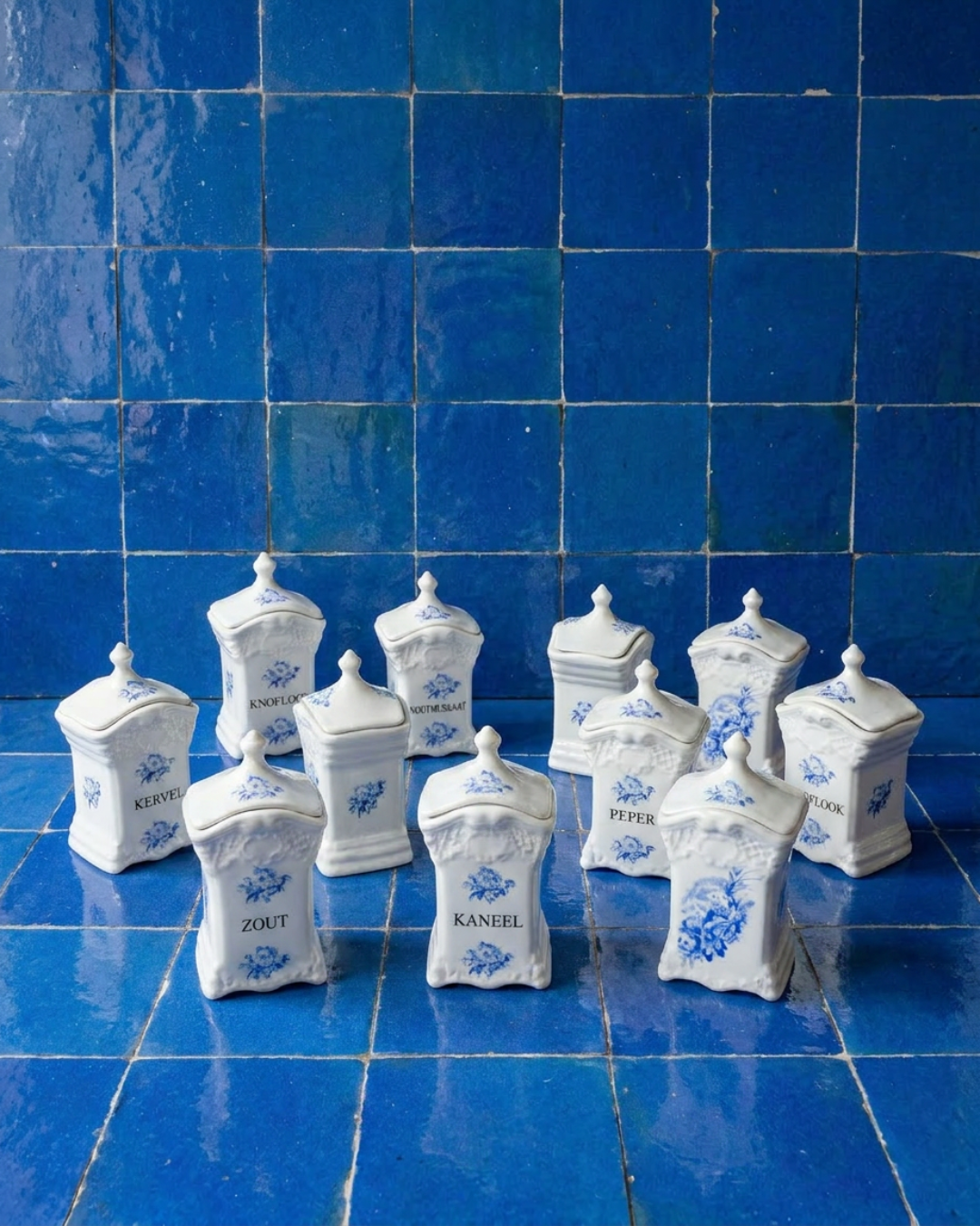 Petits pots à épices Delft bleu & blanc 13 x 8 cm – faïence hollandaise vintage