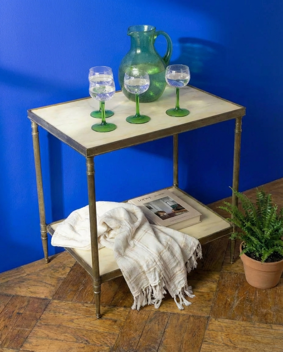 Table d’appoint vintage à double plateau marbre – années 60