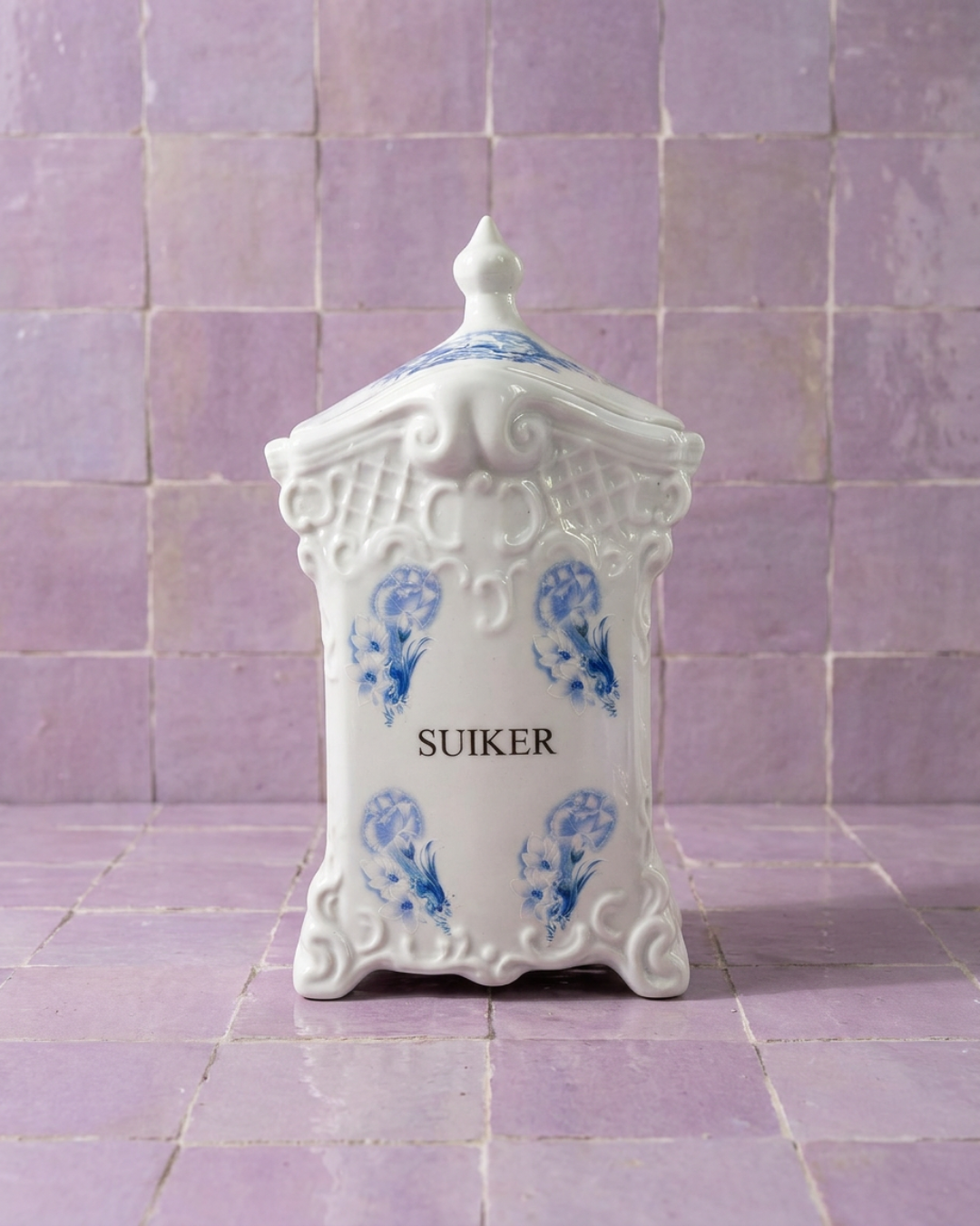 Grand pot à sucre Delft bleu & blanc 23 x 13 cm – faïence hollandaise vintage