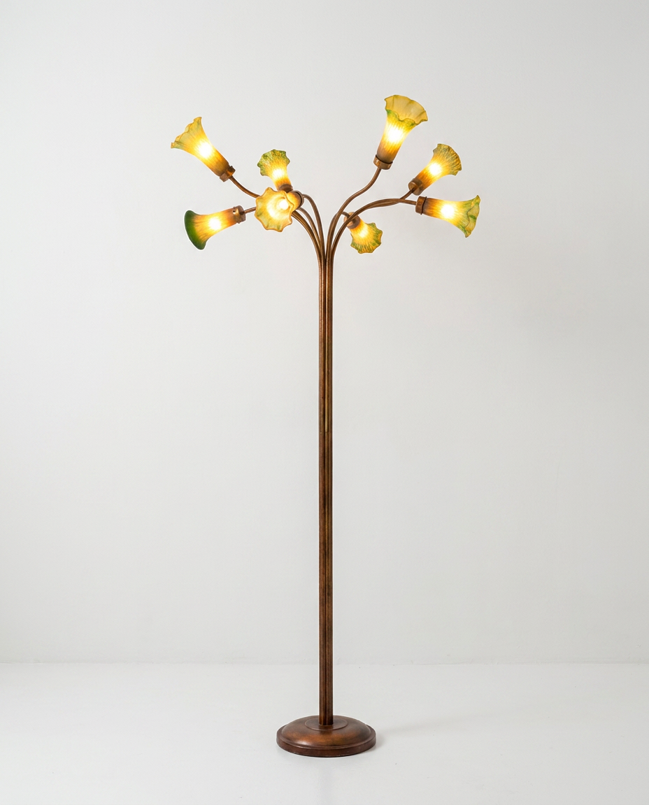 Grand lampadaire floral à 8 branches Art Nouveau - H.175cm