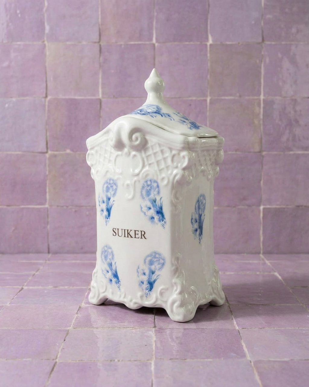 Grand pot à sucre Delft bleu & blanc 23 x 13 cm – faïence hollandaise vintage