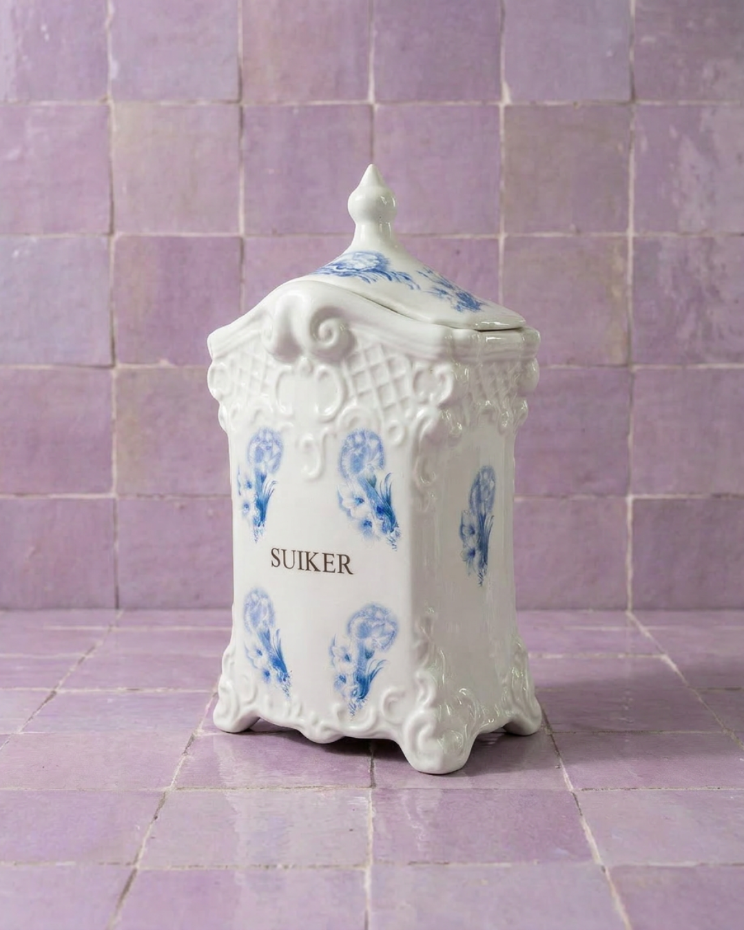 Grand pot à sucre Delft bleu & blanc 23 x 13 cm – faïence hollandaise vintage
