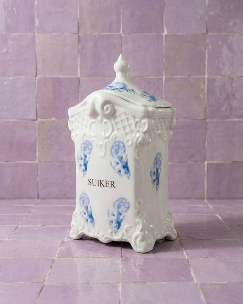 Grand pot à sucre Delft bleu & blanc 23 x 13 cm – faïence hollandaise vintage