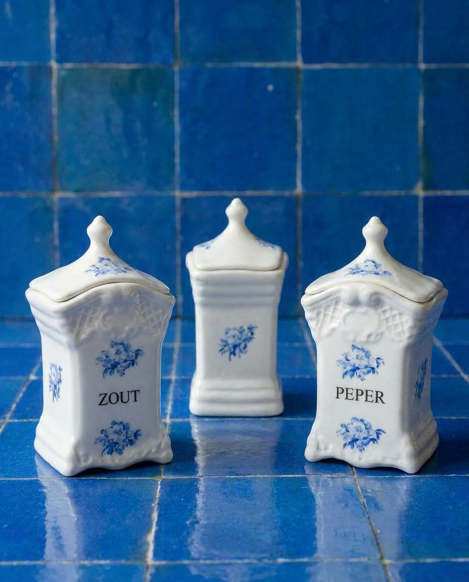 Petits pots à épices Delft bleu & blanc 13 x 8 cm – faïence hollandaise vintage