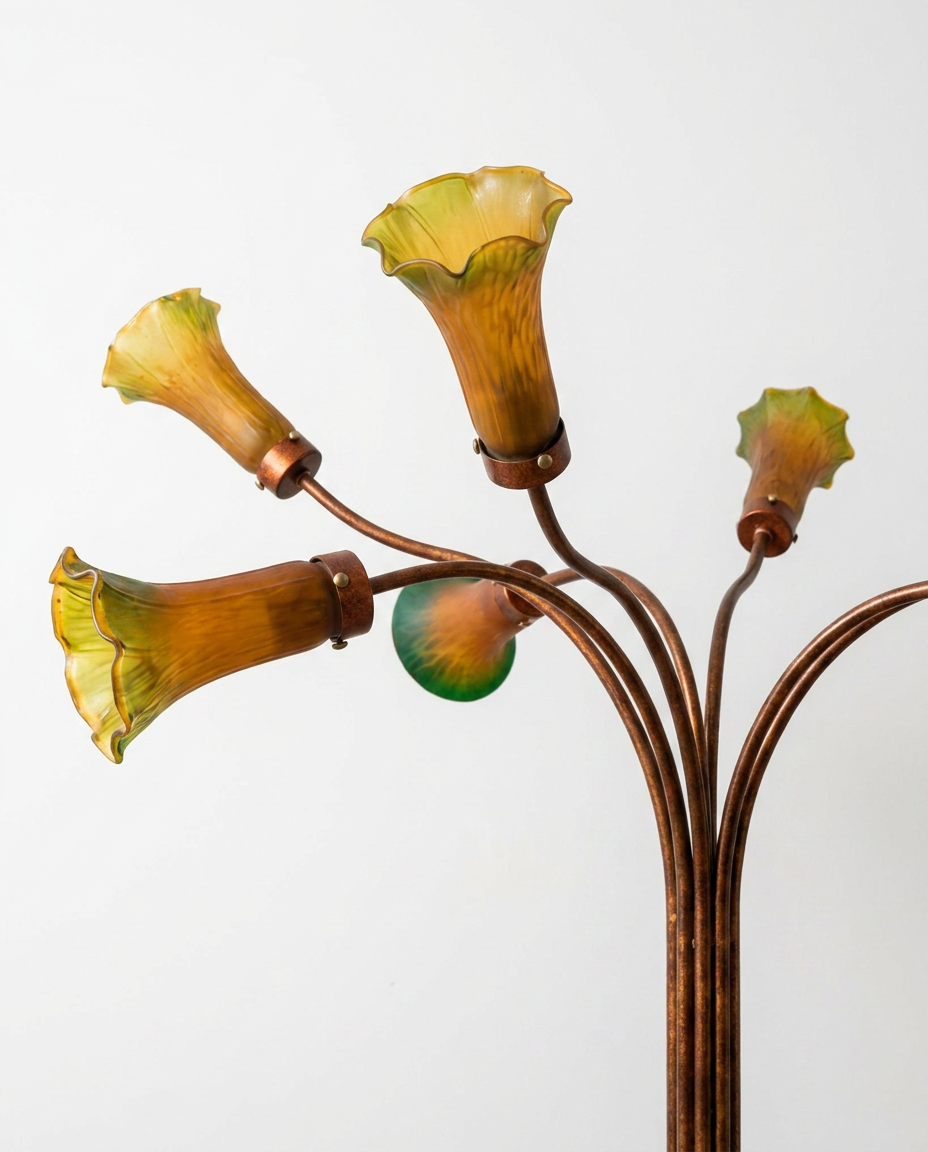 Grand lampadaire floral à 8 branches Art Nouveau - H.175cm