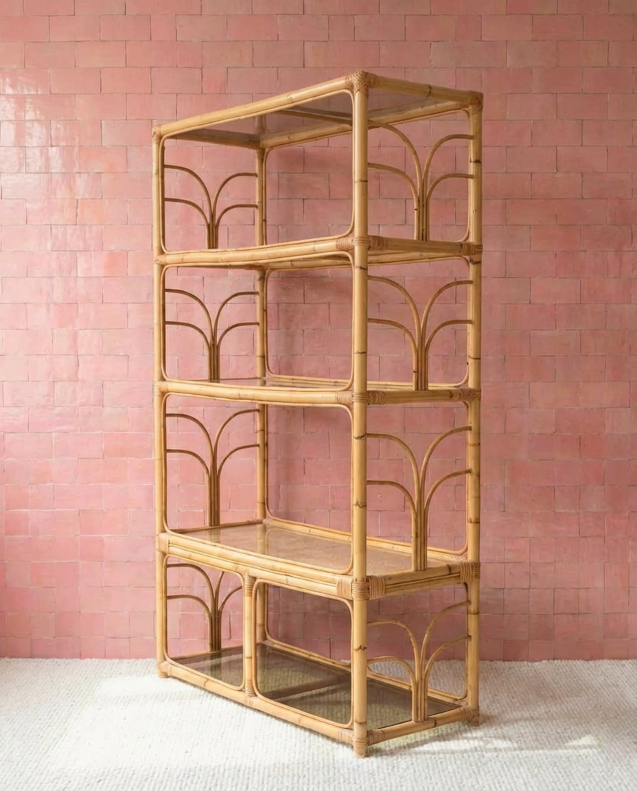 Étagère / armoire en rotin vintage – grand format