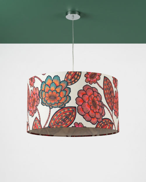 Grande suspension handmade Aline fond grège, textile Thevenon, ø60 cm