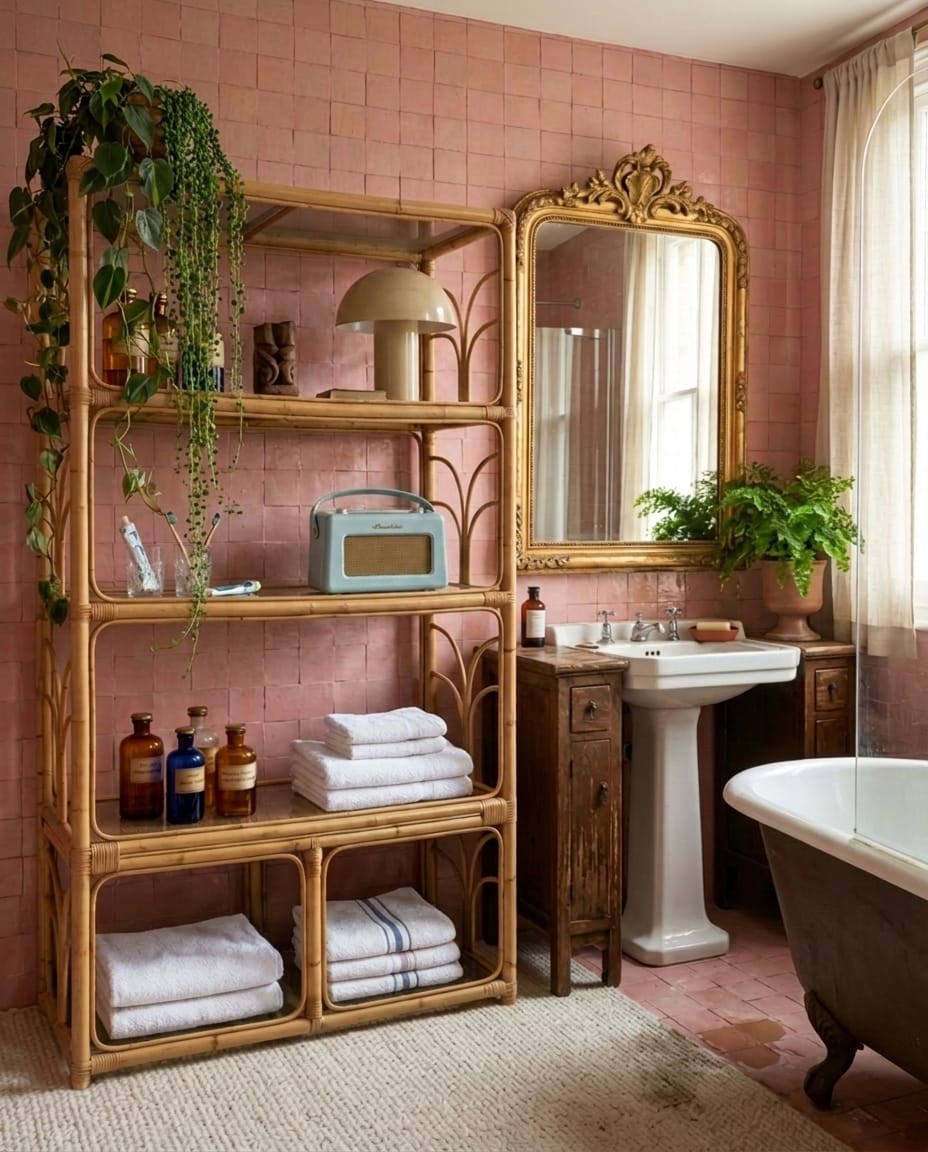 Étagère / armoire en rotin vintage – grand format