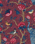 Papier peint Alexandra fond bordeaux, oiseaux et fleurs, Maison Thevenon