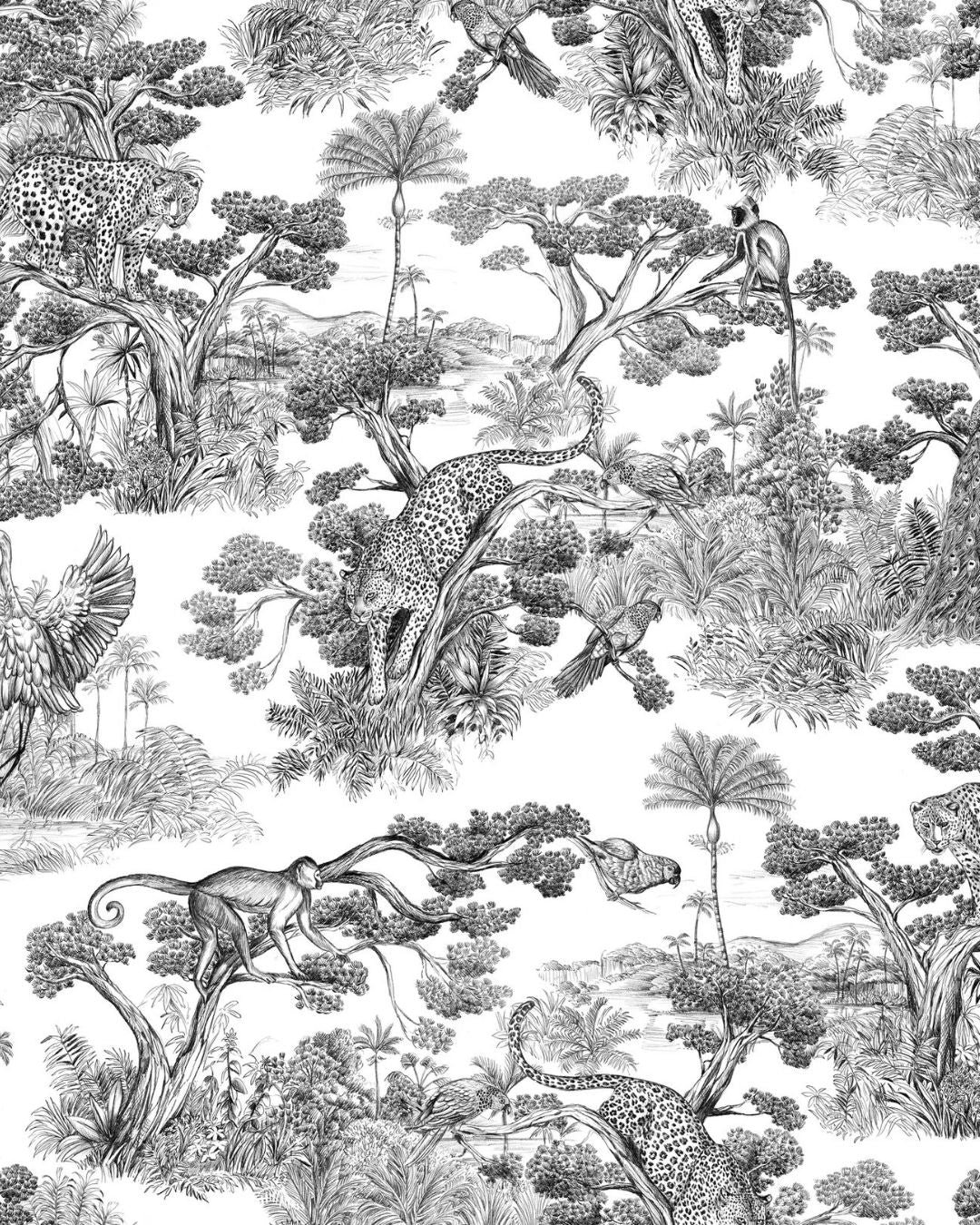Papier peint Animalia Noir Fond Ecru, motif animaux, Maison Thevenon