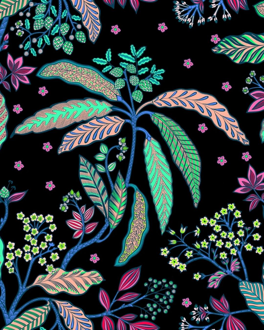Papier peint Bibi Fond Noir, motif floraux, Maison Thevenon