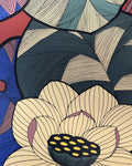 Papier peint Idris Bleu-Vert Fond Brique, motif floraux, Maison Thevenon