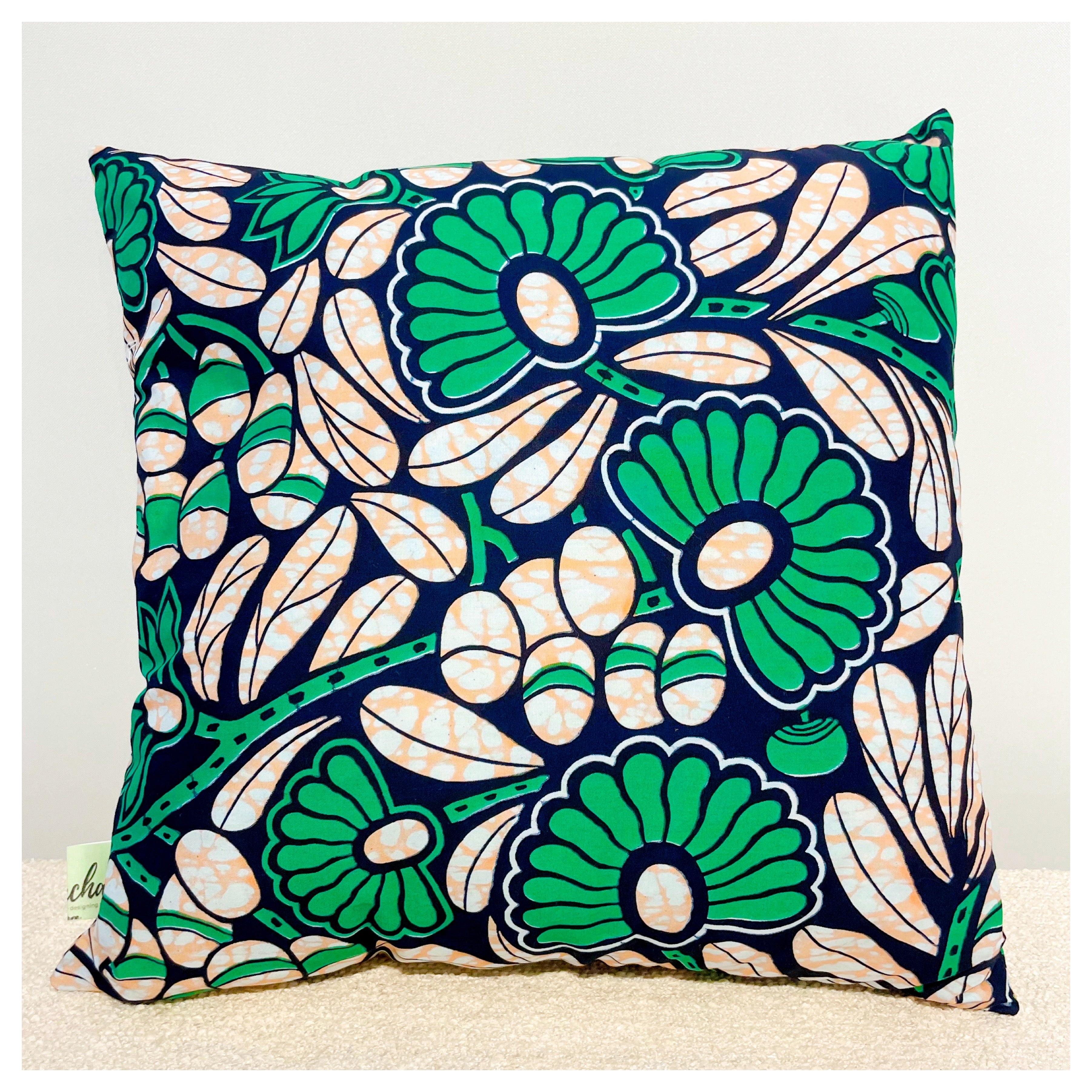 Coussin Wax - Vlisco Fleurs vertes