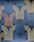 Papier peint Les Arcs, motif géométrique d'arches bleu roi et rose poudré sur fond marine, Maison Thevenon