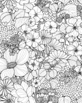 Papier peint Suzie écru, fleurs rondes au trait noir sur fond blanc, Maison Thevenon