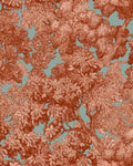 Papier peint Tree for Two, feuillages d'arbres terracotta sur fond bleu-vert d'eau, Maison Thevenon