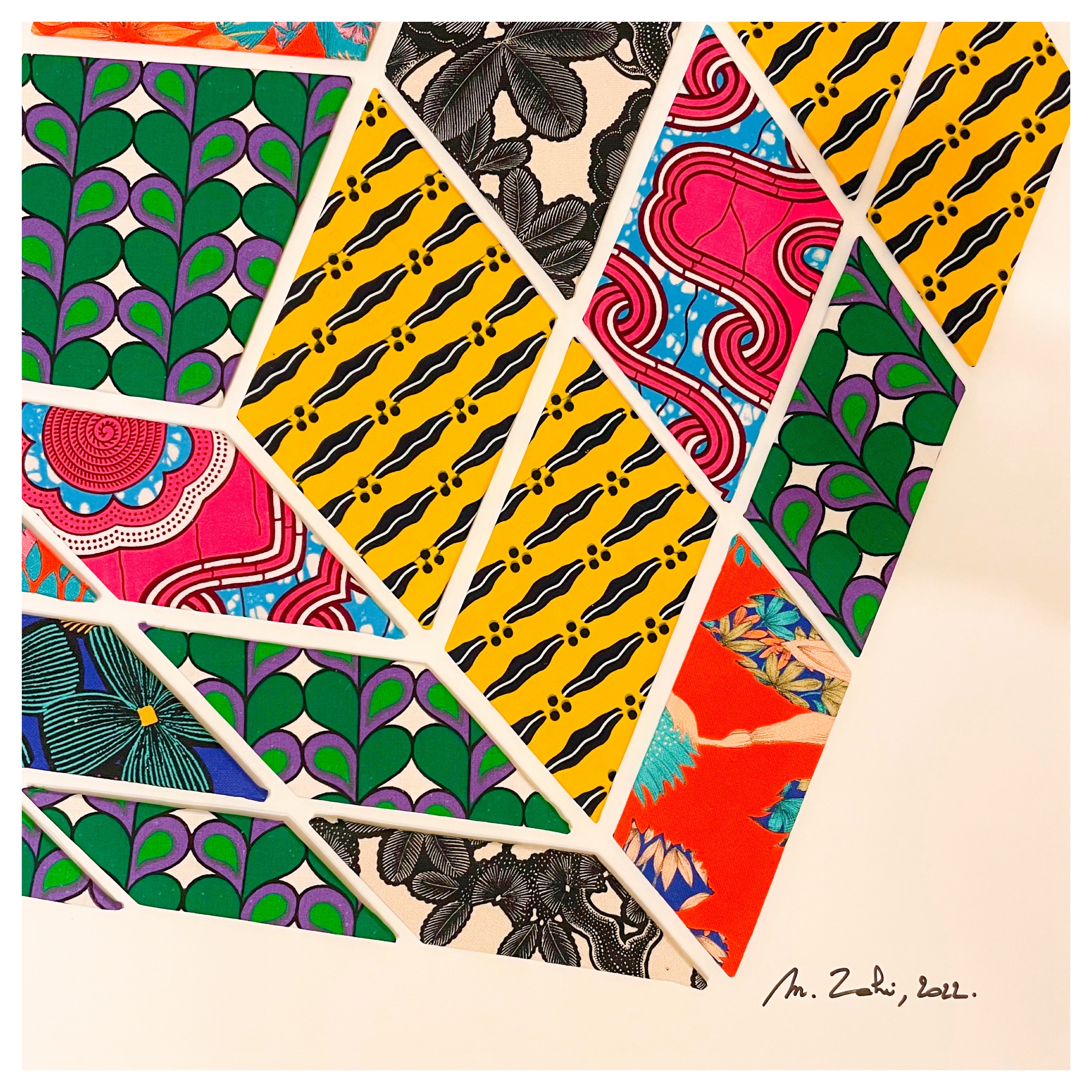 Tableau textile Rubik’s cube 90x90cm - Myriam Zahri. 2022.