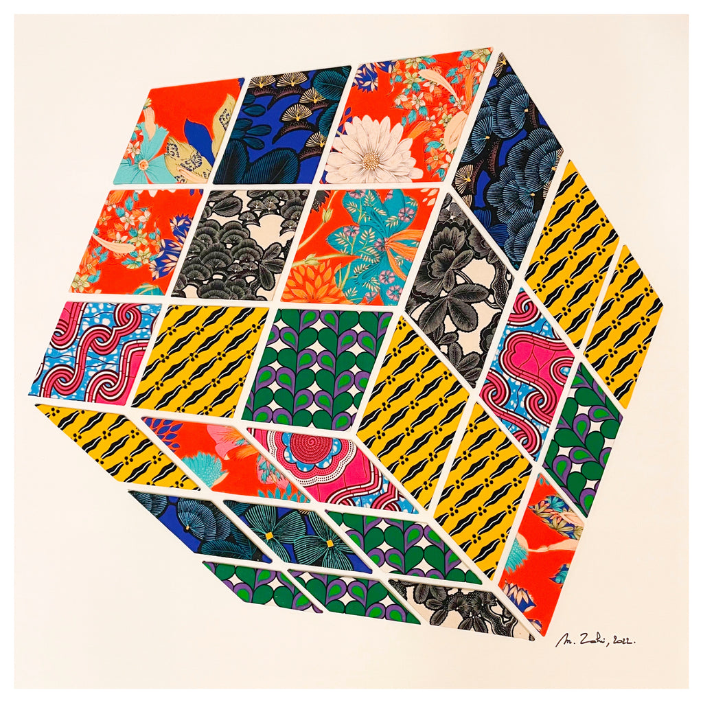 Tableau textile Rubik’s cube 90x90cm - Myriam Zahri. 2022.